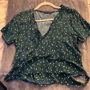 Brandy Melville green floral wrap top